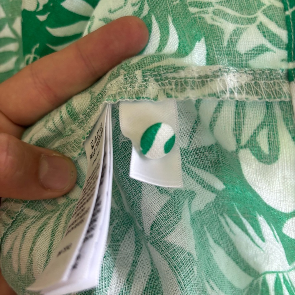 NWT Nicole Miller Women Med Preppy Linen Green Cropped Hawaiian Button Up Shirt - Picture 9 of 10